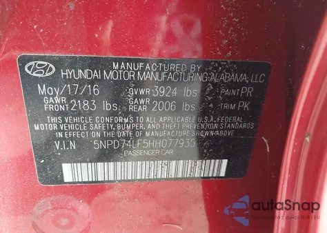 2017 Hyundai Elantra Se из США, поврежденный, VIN 5NPD74LF5HH077935